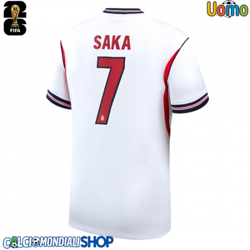 Maglie da calcio Inghilterra Bukayo Saka #7 Prima Maglia Mondiali 2026  Manica Corta